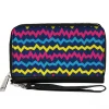 PU Zip Around Wallet Rectangle - Scribble Zig Zag Stripe Navy/Multi Color