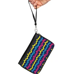 PU Zip Around Wallet Rectangle - Scribble Zig Zag Stripe Navy/Multi Color