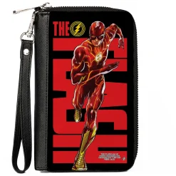 PU Zip Around Wallet Rectangle - THE FLASH Title and Running Action Pose Black/Red/Yellow