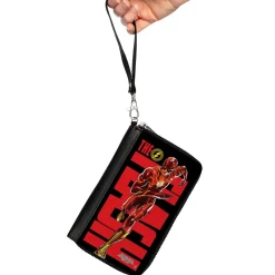 PU Zip Around Wallet Rectangle - THE FLASH Title and Running Action Pose Black/Red/Yellow