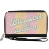 PU Zip Around Wallet Rectangle - BLESSED NOT STRESSED Quote Stripe Orange Pink White