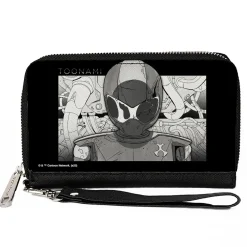 PU Zip Around Wallet Rectangle - TOONAMI Robot TOM Sketch Pose Black/Grays