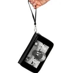PU Zip Around Wallet Rectangle - TOONAMI Robot TOM Sketch Pose Black/Grays
