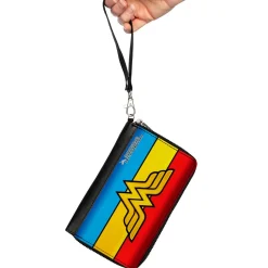 PU Zip Around Wallet Rectangle - Wonder Woman Logo/Stripe Red/Yellows/Blue