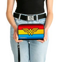 PU Zip Around Wallet Rectangle - Wonder Woman Logo/Stripe Red/Yellows/Blue