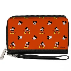 PU Zip Around Wallet Rectangle - Mickey Mouse Poses and Expressions Scattered Red