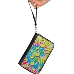PU Zip Around Wallet Rectangle - SpongeBob Dancing Pose Scattered Tie Dye Multi Color