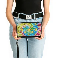 PU Zip Around Wallet Rectangle - SpongeBob Dancing Pose Scattered Tie Dye Multi Color