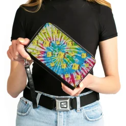 PU Zip Around Wallet Rectangle - SpongeBob Dancing Pose Scattered Tie Dye Multi Color
