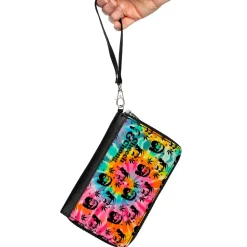 PU Zip Around Wallet Rectangle - CHEECH & CHONG Caricature Faces Pot Leaves Scattered Tie Dye Multi Color/Black