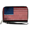 PU Zip Around Wallet Rectangle - American Flag Distressed Single