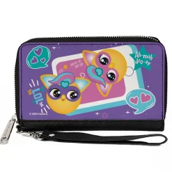 PU Zip Around Wallet Rectangle - Furby Furbmoji BFFs Pose and Quotes Purple/Multi Color