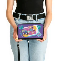 PU Zip Around Wallet Rectangle - Furby Furbmoji BFFs Pose and Quotes Purple/Multi Color