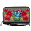 PU Zip Around Wallet Rectangle - Lilo & Stitch Stitch Hula Pose and Hibiscus Flowers Pineapples Gray
