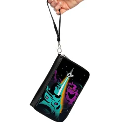 PU Zip Around Wallet Rectangle - Lightyear Buzz and Zurg Spaceship Pose Black Teal Purple