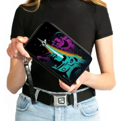 PU Zip Around Wallet Rectangle - Lightyear Buzz and Zurg Spaceship Pose Black Teal Purple