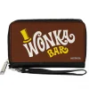 PU Zip Around Wallet Rectangle - Willy Wonka and the Chocolate Factory WONKA BAR Logo Brown Yellow White