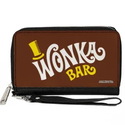 PU Zip Around Wallet Rectangle - Willy Wonka and the Chocolate Factory WONKA BAR Logo Brown Yellow White