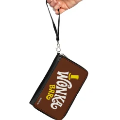 PU Zip Around Wallet Rectangle - Willy Wonka and the Chocolate Factory WONKA BAR Logo Brown Yellow White