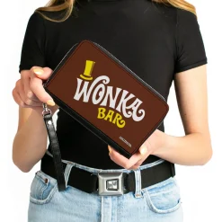 PU Zip Around Wallet Rectangle - Willy Wonka and the Chocolate Factory WONKA BAR Logo Brown Yellow White
