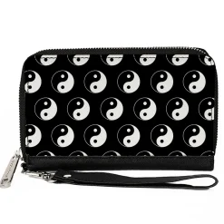 PU Zip Around Wallet Rectangle - Yin Yang Monogram Black/White