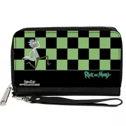 PU Zip Around Wallet Rectangle - RICK AND MORTY Rick Running Pose Checker Black/Green