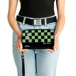 PU Zip Around Wallet Rectangle - RICK AND MORTY Rick Running Pose Checker Black/Green