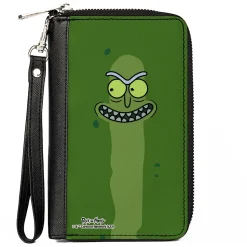 PU Zip Around Wallet Rectangle - Rick and Morty Pickle Rick Grinning Greens