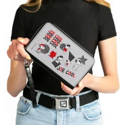 PU Zip Around Wallet Rectangle - Peanuts JOE COOL Snoopy Poses and Text Gray/Black/Red/White