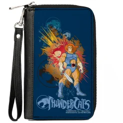 PU Zip Around Wallet Rectangle - THUNDERCATS Classic Series Lion-O Pose and Logos Blue Multi Color
