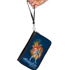 PU Zip Around Wallet Rectangle - THUNDERCATS Classic Series Lion-O Pose and Logos Blue Multi Color