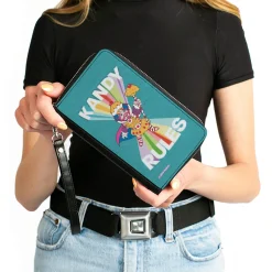 PU Zip Around Wallet Rectangle - Candy Land KANDY RULES King Kandy Pose Teal/Multi Color
