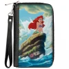 PU Zip Around Wallet Rectangle - The Little Mermaid Ariel Splash Rock Pose