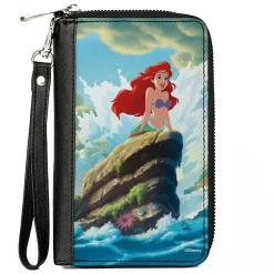 PU Zip Around Wallet Rectangle - The Little Mermaid Ariel Splash Rock Pose