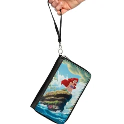 PU Zip Around Wallet Rectangle - The Little Mermaid Ariel Splash Rock Pose