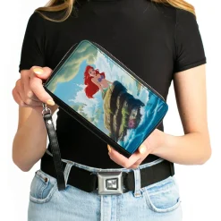 PU Zip Around Wallet Rectangle - The Little Mermaid Ariel Splash Rock Pose
