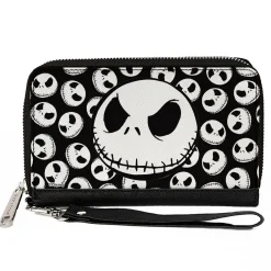PU Zip Around Wallet Rectangle - The Nightmare Before Christmas Jack Expression3 Centered/Scattered Black/White