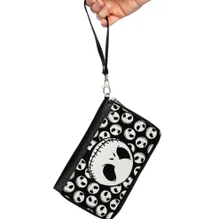 PU Zip Around Wallet Rectangle - The Nightmare Before Christmas Jack Expression3 Centered/Scattered Black/White