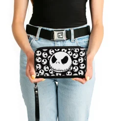 PU Zip Around Wallet Rectangle - The Nightmare Before Christmas Jack Expression3 Centered/Scattered Black/White