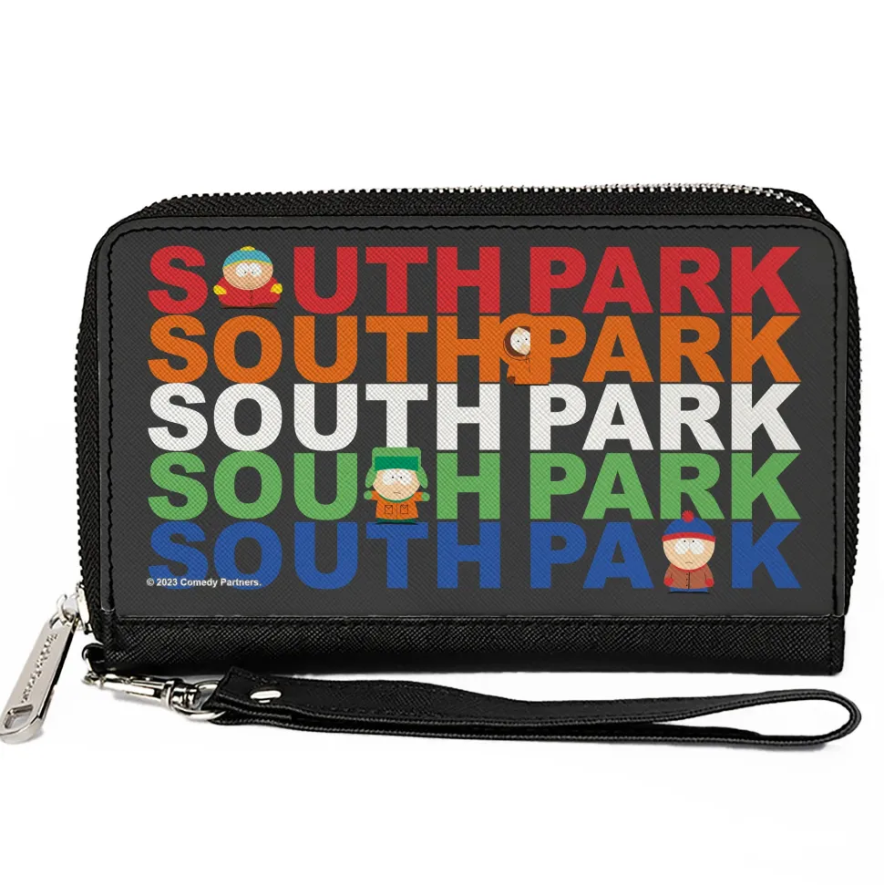 PU Zip Around Wallet Rectangle - SOUTH PARK Boys Text Logo Repeat Black/Multi Color