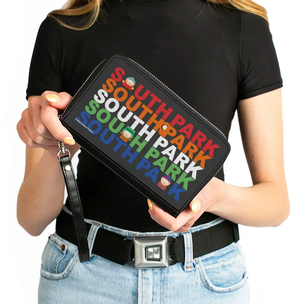 PU Zip Around Wallet Rectangle - SOUTH PARK Boys Text Logo Repeat Black/Multi Color