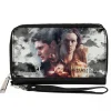 PU Zip Around Wallet Rectangle - Supernatural 4-Character Collage in Clouds Grays/Sepia
