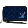 PU Zip Around Wallet Rectangle - Stitch Winking Pose/Tropical Flora Blues