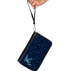 PU Zip Around Wallet Rectangle - Stitch Winking Pose/Tropical Flora Blues