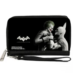 PU Zip Around Wallet Rectangle - BATMAN ARKHAM CITY Batman and Joker Pose Black/Grays