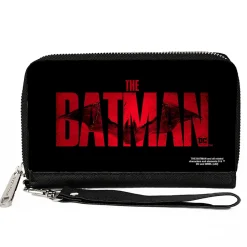 PU Zip Around Wallet Rectangle - THE BATMAN Movie Bat Title Weathered Black Red