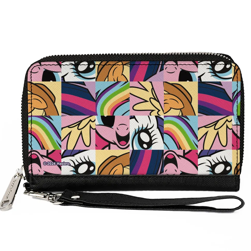 PU Zip Around Wallet Rectangle - My Little Pony Friendship is Magic Close-Up Blocks Collage