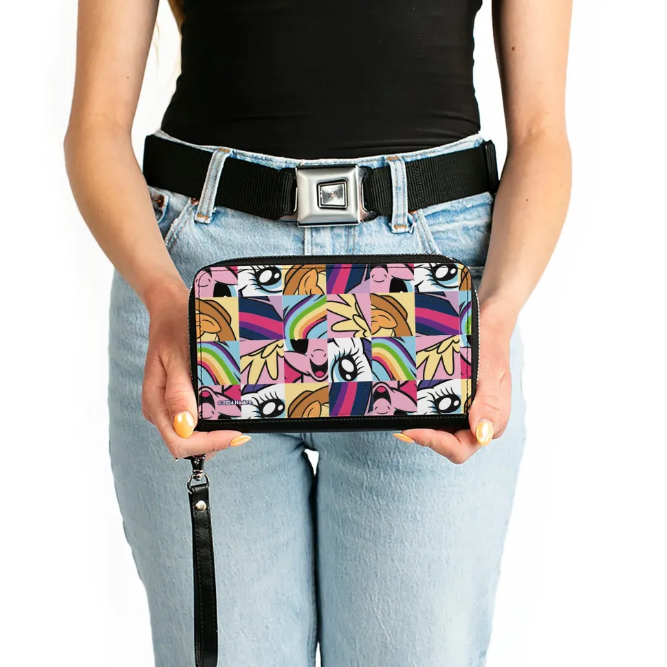 PU Zip Around Wallet Rectangle - My Little Pony Friendship is Magic Close-Up Blocks Collage