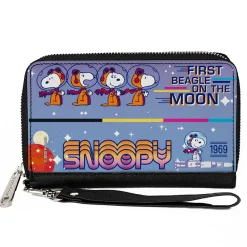 PU Zip Around Wallet Rectangle - Peanuts SNOOPY FIRST BEAGLE ON THE MOON Poses Blue/Multi Color