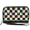 PU Zip Around Wallet Rectangle - Mushrooms Scattered2 Checker Black White Multi Neon